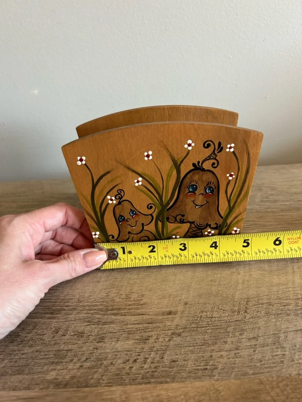 Vintage‎ Hand Painted  MCM Wood Mushroom  Napkin Letter Holder Woodland Fairy